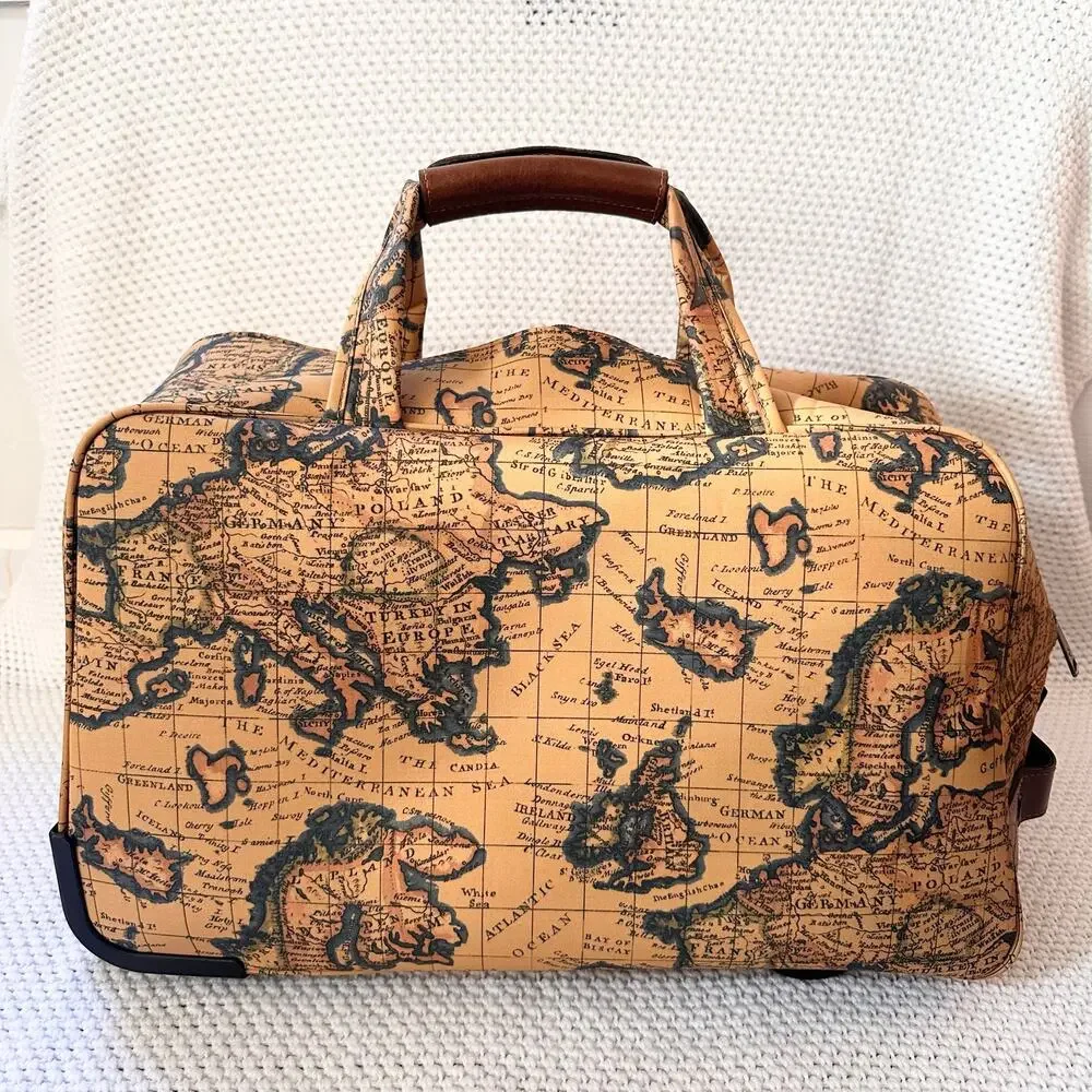 Patricia Nash European Map Tan Yellow Sibillini Small Trolley Overnight NWOT